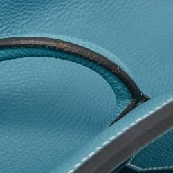 Pre Owned Hermes Blue Jean Epsom Leather Palladium Finish Birkin 35 Bag
