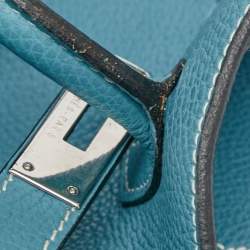 Pre Owned Hermes Blue Jean Epsom Leather Palladium Finish Birkin 35 Bag