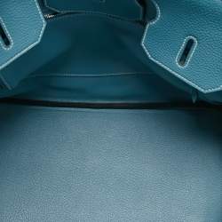 Pre Owned Hermes Blue Jean Epsom Leather Palladium Finish Birkin 35 Bag