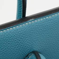 Pre Owned Hermes Blue Jean Epsom Leather Palladium Finish Birkin 35 Bag