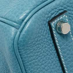 Pre Owned Hermes Blue Jean Epsom Leather Palladium Finish Birkin 35 Bag