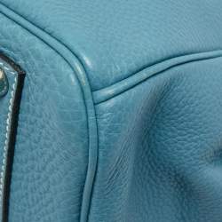 Pre Owned Hermes Blue Jean Epsom Leather Palladium Finish Birkin 35 Bag