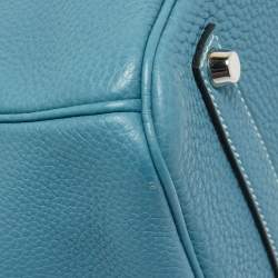 Pre Owned Hermes Blue Jean Epsom Leather Palladium Finish Birkin 35 Bag