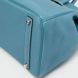 Pre Owned Hermes Blue Jean Epsom Leather Palladium Finish Birkin 35 Bag