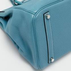 Pre Owned Hermes Blue Jean Epsom Leather Palladium Finish Birkin 35 Bag