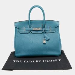 Pre Owned Hermes Blue Jean Epsom Leather Palladium Finish Birkin 35 Bag