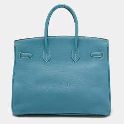 Pre Owned Hermes Blue Jean Epsom Leather Palladium Finish Birkin 35 Bag