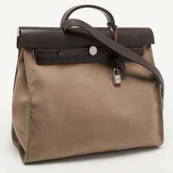 Hermés Ebene/Taupe Canvas and Leather Herbag Zip 39 Bag