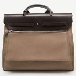 Hermés Ebene/Taupe Canvas and Leather Herbag Zip 39 Bag