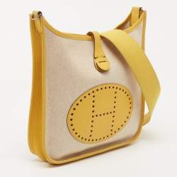 Pre Owned Hermes Soleil/Beige Canvas and Clemence Leather Evelyne I PM Bag