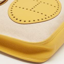 Pre Owned Hermes Soleil/Beige Canvas and Clemence Leather Evelyne I PM Bag