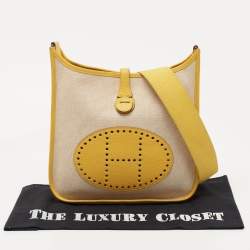Pre Owned Hermes Soleil/Beige Canvas and Clemence Leather Evelyne I PM Bag