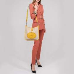 Pre Owned Hermes Soleil/Beige Canvas and Clemence Leather Evelyne I PM Bag