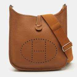 Hermes Gold Clemence Leather Evelyne III PM Bag