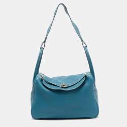 Hermes Blue Jean Taurillon Clemence Leather Palladium Finish Lindy 34 Bag