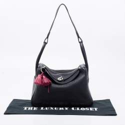 Pre Owned Hermes Black Clemence Leather Palladium Finish Lindy 30 Bag