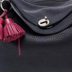 Pre Owned Hermes Black Clemence Leather Palladium Finish Lindy 30 Bag