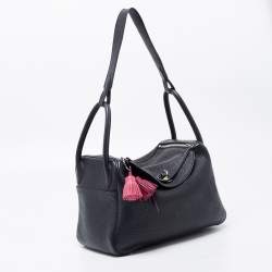Pre Owned Hermes Black Clemence Leather Palladium Finish Lindy 30 Bag