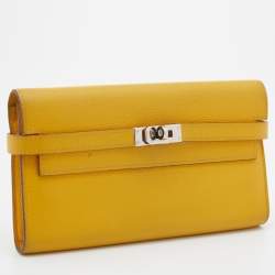 Hermes Jaune d'or Epsom Leather Palladium Finish Kelly Wallet