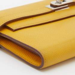 Hermes Jaune d'or Epsom Leather Palladium Finish Kelly Wallet