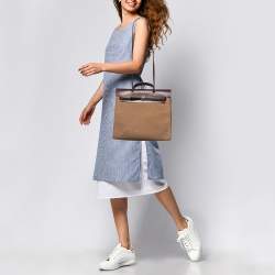 Pre Owned Hermes Ebene Etoupe Canvas and Leather Herbag Zip 39 Bag