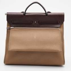 Pre Owned Hermes Ebene Etoupe Canvas and Leather Herbag Zip 39 Bag