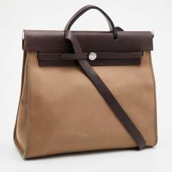 Pre Owned Hermes Ebene Etoupe Canvas and Leather Herbag Zip 39 Bag