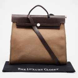 Pre Owned Hermes Ebene Etoupe Canvas and Leather Herbag Zip 39 Bag