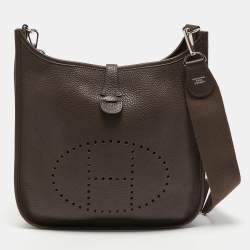Hermes Chocolat Togo Leather Evelyne III PM Bag