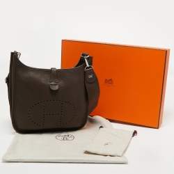 Hermes Chocolat Togo Leather Evelyne III PM Bag