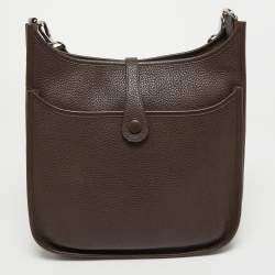 Hermes Chocolat Togo Leather Evelyne III PM Bag