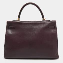 Pre Owned Hermès  Prune Chevre De Coromandel Leather Gold Finish Kelly Retourne 35 Bag