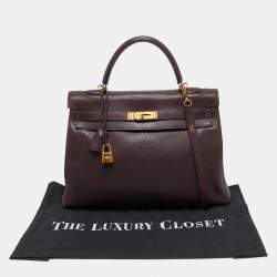 Pre Owned Hermès  Prune Chevre De Coromandel Leather Gold Finish Kelly Retourne 35 Bag