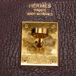 Pre Owned Hermès  Prune Chevre De Coromandel Leather Gold Finish Kelly Retourne 35 Bag
