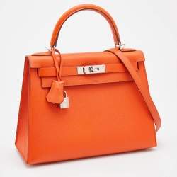 Hermes Feu Epsom Leather Palladium Finish Kelly Sellier 28 Bag