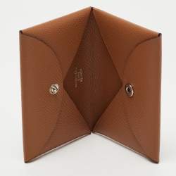 Pre Owned Hermes Gold Epsom Leather Calvi Card Holder