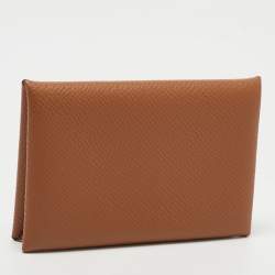 Pre Owned Hermes Gold Epsom Leather Calvi Card Holder