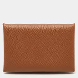 Pre Owned Hermes Gold Epsom Leather Calvi Card Holder