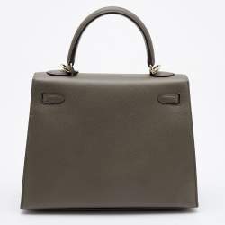 Pre Owned Hermes Etain Epsom Leather Gold Finish Kelly Sellier 25 Bag