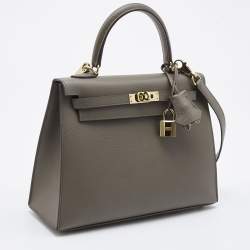 Pre Owned Hermes Etain Epsom Leather Gold Finish Kelly Sellier 25 Bag