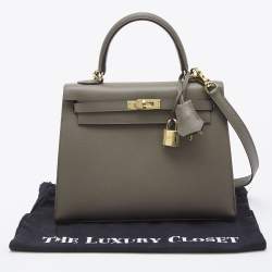 Pre Owned Hermes Etain Epsom Leather Gold Finish Kelly Sellier 25 Bag