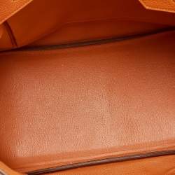 Pre Owned Hermes Orange Togo Leather Gold Finish Birkin 35 Bag