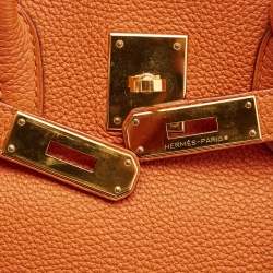 Pre Owned Hermes Orange Togo Leather Gold Finish Birkin 35 Bag