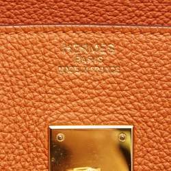 Pre Owned Hermes Orange Togo Leather Gold Finish Birkin 35 Bag