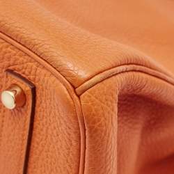 Pre Owned Hermes Orange Togo Leather Gold Finish Birkin 35 Bag