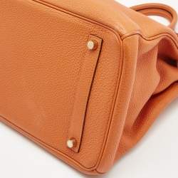 Pre Owned Hermes Orange Togo Leather Gold Finish Birkin 35 Bag