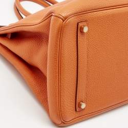 Pre Owned Hermes Orange Togo Leather Gold Finish Birkin 35 Bag