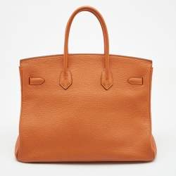 Pre Owned Hermes Orange Togo Leather Gold Finish Birkin 35 Bag