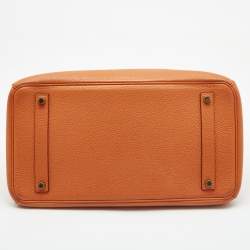Pre Owned Hermes Orange Togo Leather Gold Finish Birkin 35 Bag