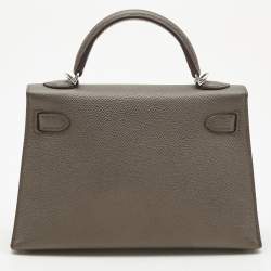 Pre Owned Hermès Etain Epsom Leather Palladium Finish Mini Kelly II Sellier 20 Bag